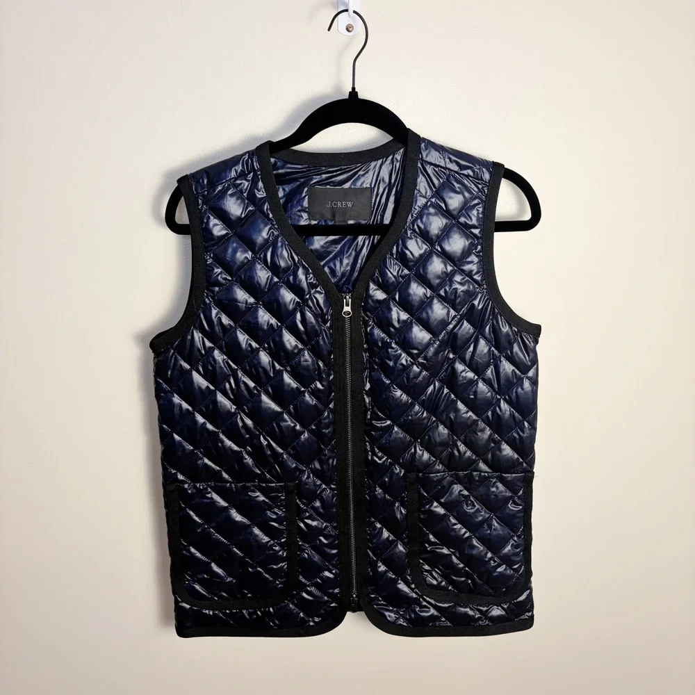 J.Crew Vest Mens XS Navy Blue Quilted Down Puffer Full Zip Lightweight Pockets